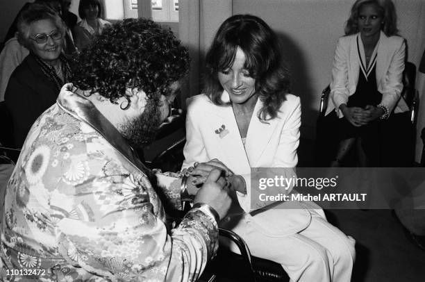 Carlos and Michele at the marriage in Deauville, France on June 26, 1978 - At the background, Francoise Dolto, Carlos's mother and Sylvie Vartan -