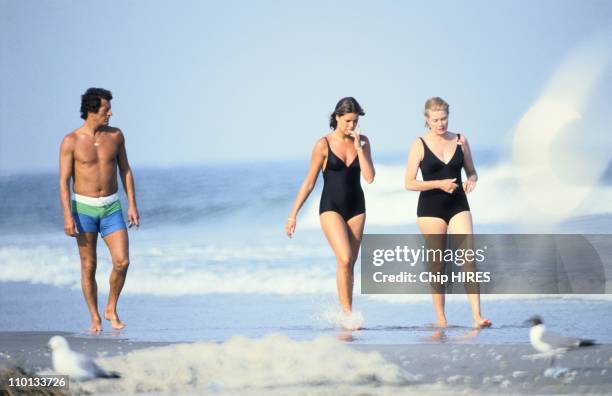 Princess Grace of Monaco, her daughter Princess Caroline and Philippe Junot in New Jersey, United States on July, 1978.