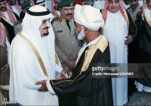 Sultan Qaboos with King Fahd in Jeddah, Saudi Arabia on June 8, 1996