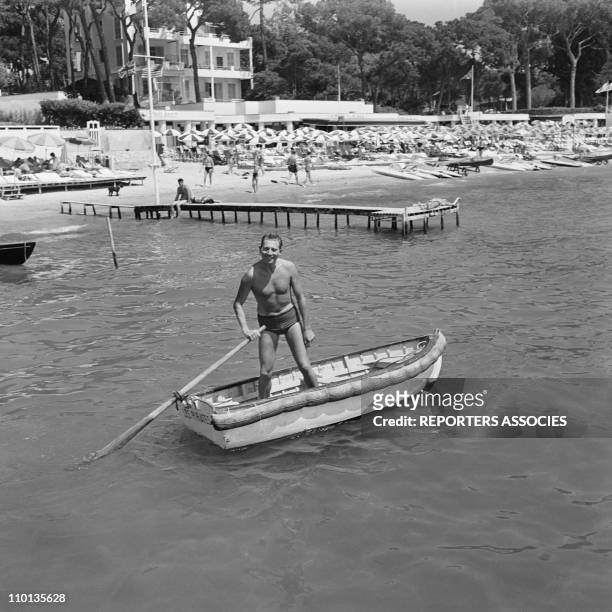 French singer Charles Trenet on summer holidays in 1950.