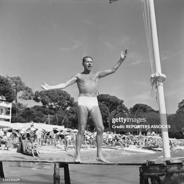 French singer Charles Trenet on summer holidays in 1950.