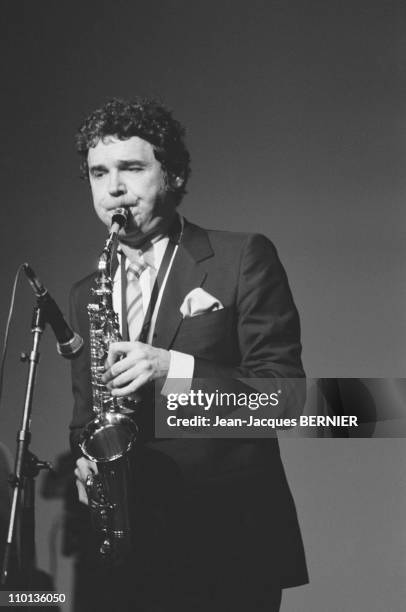 Pierre Perret at Bobino "25 ans de chanson" in Paris, France on February 29, 1984.