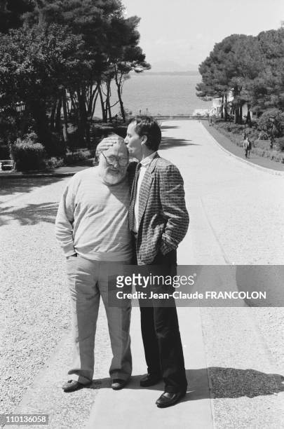 Sergio Leone and James Woods present the movie "Once upon a time in America" at Cannes Film Festival in France on May 19, 1984.