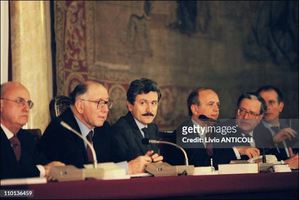 Meeting of the " Bicanerale" , organ of the Italian constitution in Rome, Italy on February 11, 1997 - Massimo d'Alema .
