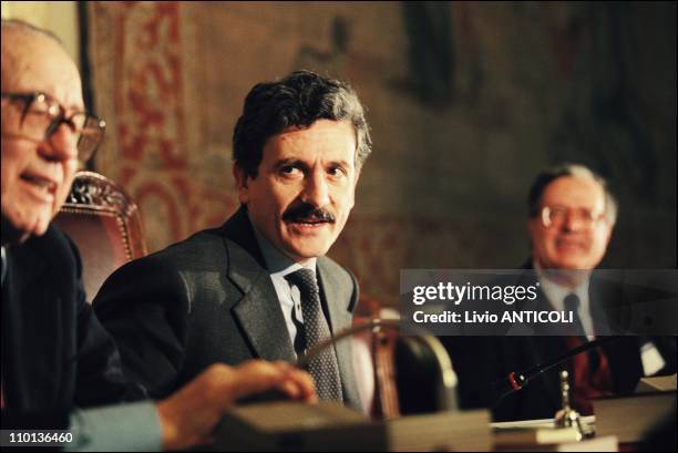 Meeting of the " Bicanerale" , organ of the Italian constitution in Rome, Italy on February 11, 1997 - Massimo d'Alema .