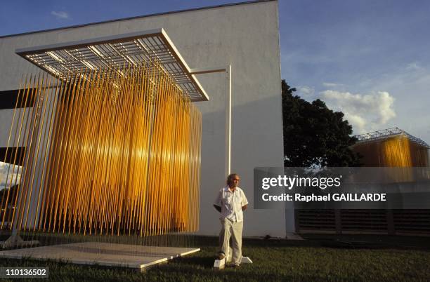 Jesus Soto, artist in Ciudad Bolivar, Venezuela in December, 1996 - Jesus Rafael Soto in front of the "Jesus Rafael Soto Museum", Ciudad Bolivar -...