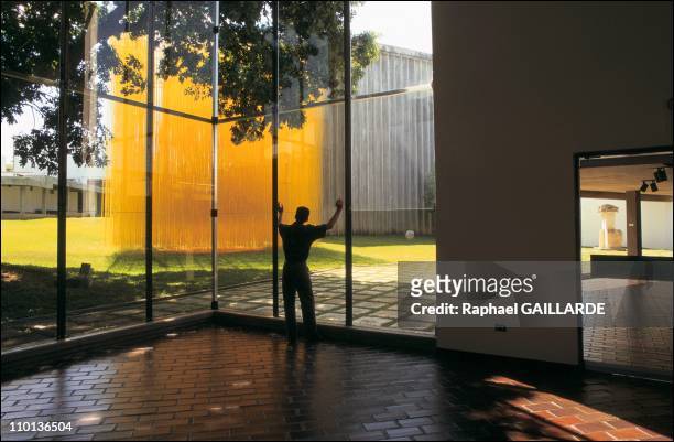 Jesus Soto, artist in Ciudad Bolivar, Venezuela in December, 1996 - Jesus Rafael Soto Museum, Ciudad Bolivar - "Penetrable Yellow 1992