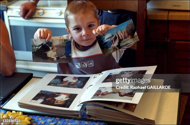 Gwilherm, victim of the very rare Stuve Wiedmann syndrome in Nice, France in May, 2001 - He with his parents Francoise Sanchez and fireman Serge...