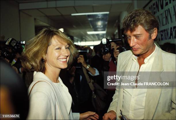 Nathalie Baye and Johnny Hallyday at Cannes festival in France on May 24th,1984 - Nathalie Baye and Johnny Hallyday - The singer and the actress are...