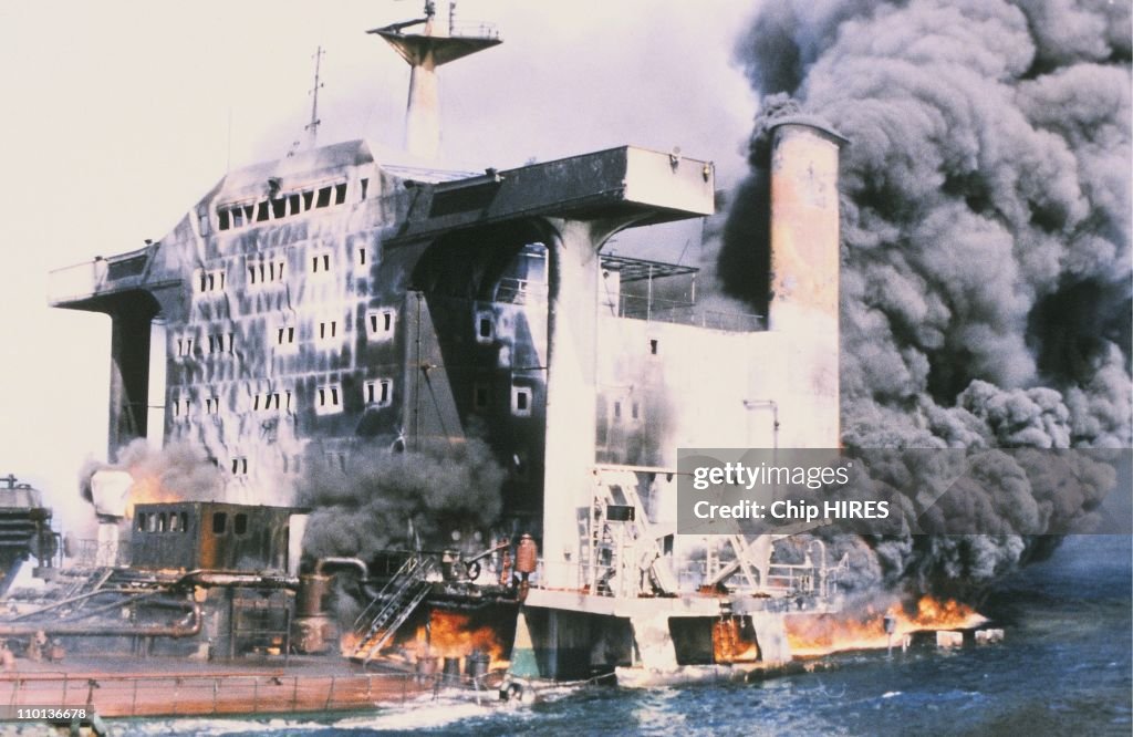 Oil fire in Persian Gulf in Iran on May 30th,1984.