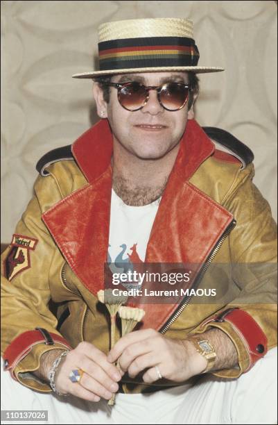Evening party 'Cartier' in El Kantaoui in Tunisia on March 31th,1983 - Elton John was overwhelmed when' cartier' offered him its latest gold Plated...