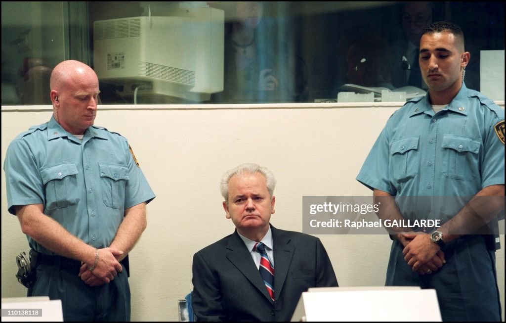 Slobodan Milosevic refuses the presence of any lawyer during his initial hearing of Thursday before the ICTY in The Hague, Netherlands on July 03, 2001.