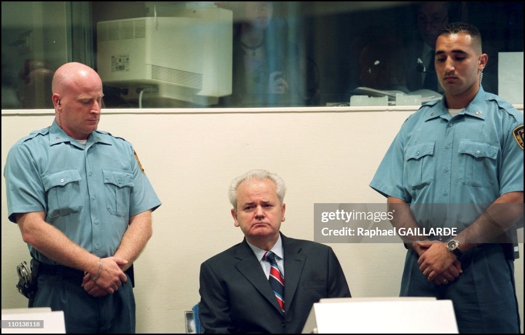 Slobodan Milosevic refuses the presence of any lawyer during his initial hearing of Thursday before the ICTY in The Hague, Netherlands on July 03, 2001.