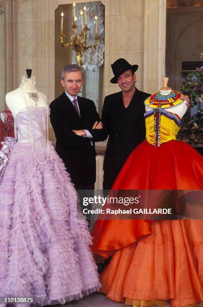 Bernard Arnault and John Galliano in France on April 16, 1997.