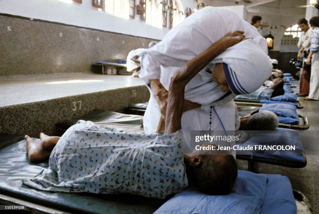 Mother Teresa and the poor in Calcutta, India in October, 1979.