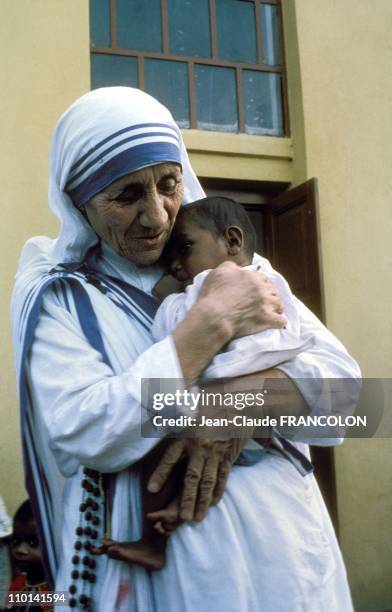 Mother Teresa and the poor in Calcutta, India in October, 1979.