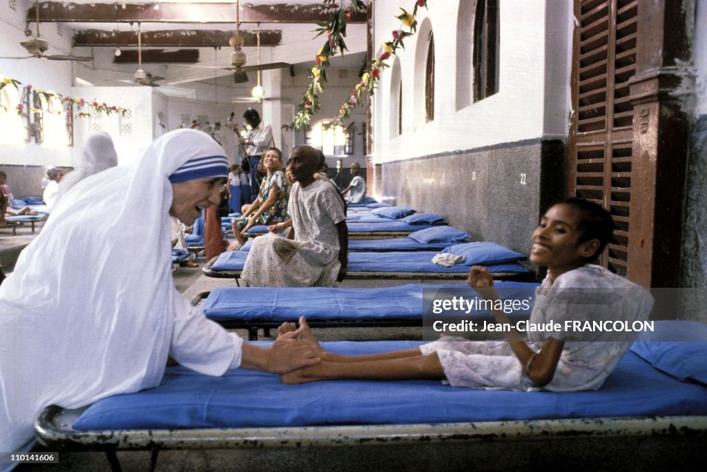 Mother Teresa and the poor in Calcutta, India in October, 1979.