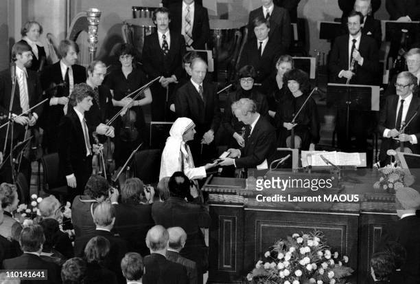 Mother Teresa, Nobel Peace in Oslo, Norway on December 11, 1979.