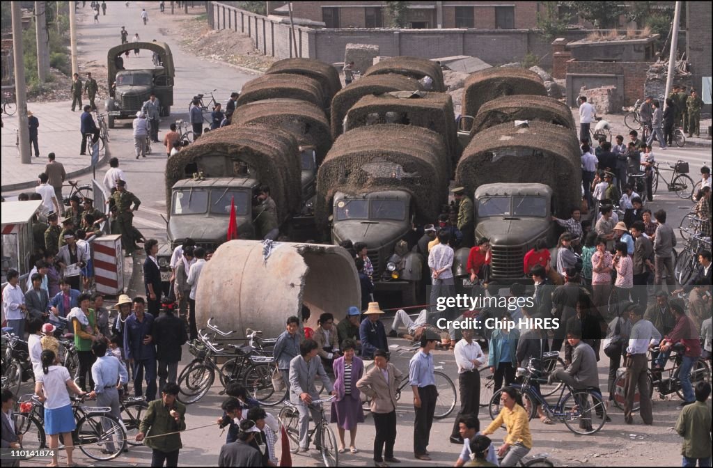 Paralyzed army by the students in Beijing, China on May 22, 1989. 