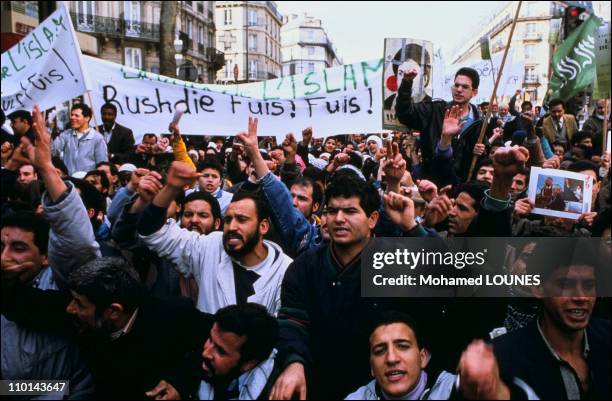 Paris: demonstration against Salman Rushdie for his book "The Satanic Verses" in Paris, France in November, 1989.