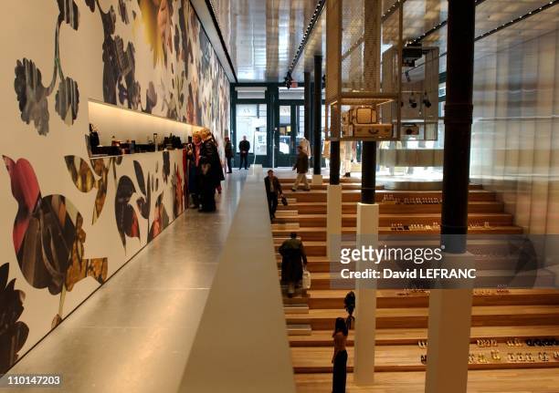 New Prada store, designed by architect Rem Koolhaas, opened on Broadway and Prince Street in SoHo on December 16, 2001 - This much anticipated and...