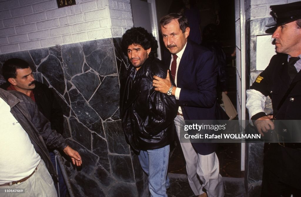 Arrest of Maradona for use cocaine in Buenos Aires, Argentina on April 26, 1991.