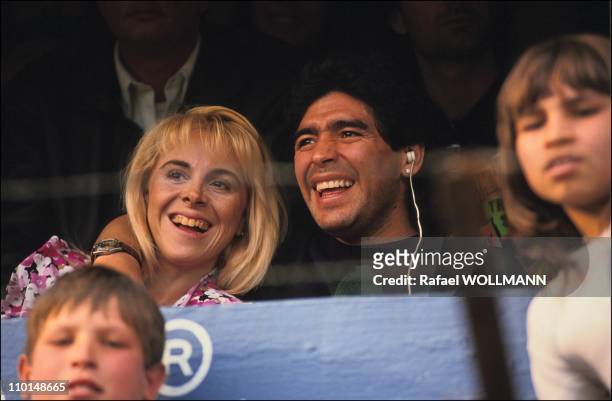 Diego Maradona and his wife Claudia in a football match in Argentina on July 28, 1991.