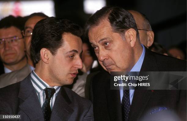 Nicolas Sarkozy and Charles Pasqua in Paris, France on March 31, 1992.