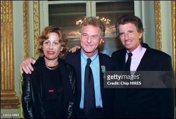 Famous french journalist Robert Namias decorated by Minister of culture Jack Lang in Paris, France on December 22, 2002 - In photo: Anne Barrere,...