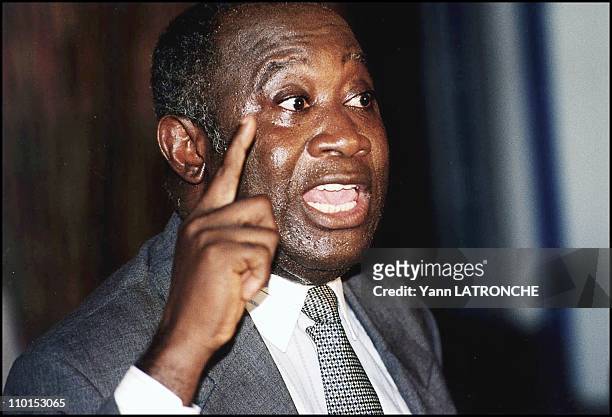 Press Conference of Laurent Gbagbo, President of Popular Front of Côte D'Ivoire, in Côte D'Ivoire on December 30, 1999.
