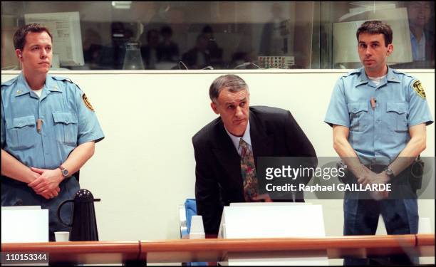 General Radislav Krstic in front of the International Criminal Tribunal of the Srebrenica massacres in La Haye, France on March 14, 2000.