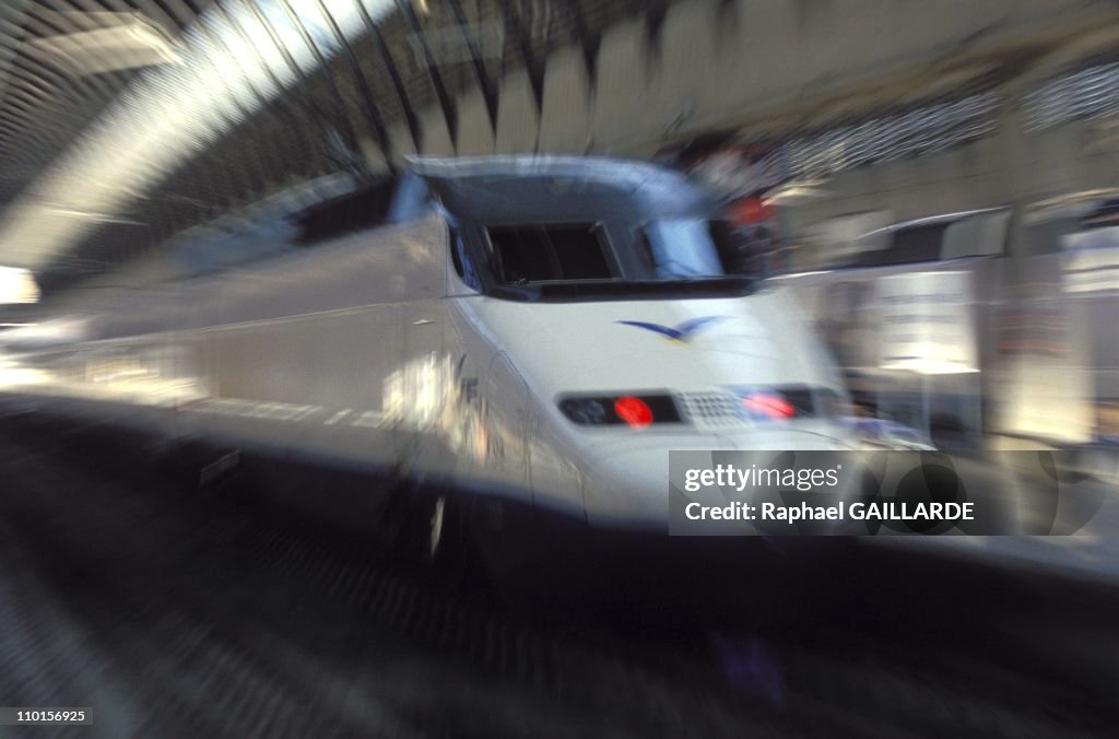 The high-speed trains of Spain (AVE) in Seville, Spain on January 22, 1994.
