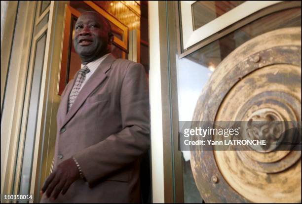 Mini Sommet Eyadema, Kerekou, Guei in Yamoussoukro, Cote d'Ivoire on August 10, 2000 - Laurent Gbagbo, president of FPI at the home of Houphouet...