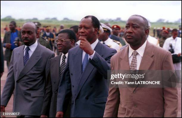 Mini Sommet Eyadema, Kerekou, Guei in Yamoussoukro, Cote d'Ivoire on August 10, 2000 - Francis Wodie , Laurent Dona-Fologo , Alassane D Ouattara and...