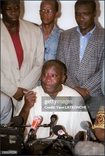 Presidential elections: Bagboy or Guei in Abidjan, Cote d'Ivoire on October 24, 2000 - Laurent Gbagbo's press conference at IPF HQ - He proclaimed...