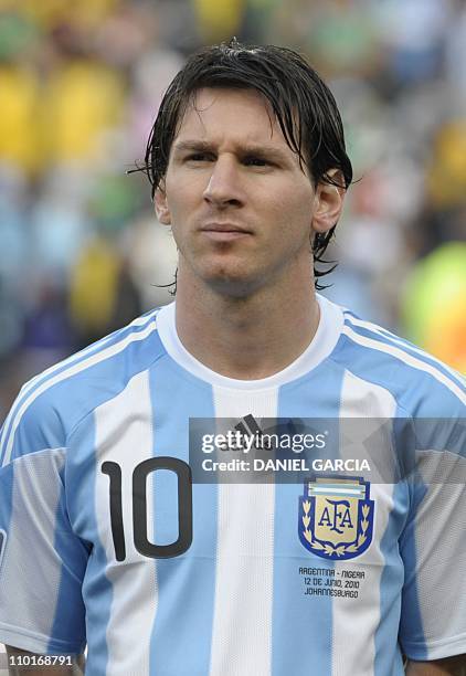 Argentina's striker Lionel Messi poses before the Group B first round 2010 World Cup football match against Nigeria on June 12, 2010 at Ellis Park...