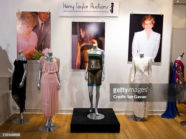 The Zandra Rhodes pink chiffon dinner gown worn by Diana, Princess of Wales, the see through knitted dress designed by Charlotte Todd which was worn...
