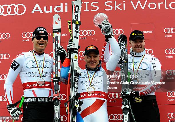 Didier Cuche of Switzerland wins the overall downhill World cup, Michael Walchhofer of Austria takes 2nd place in the overall downhill World Cup,...