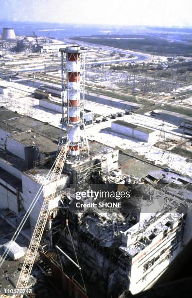 View of the Chernobyl Nuclear power plant three days after the explosion on April 29, 1986 in Chernobyl:,Ukraine.