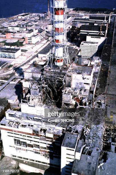 View of the Chernobyl Nuclear power plant three days after the explosion on April 29, 1986 in Chernobyl:,Ukraine.