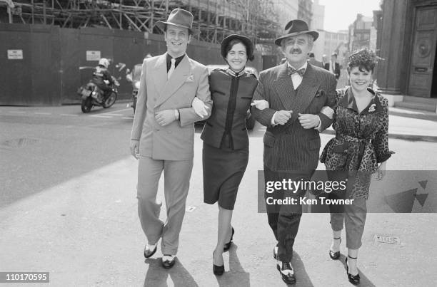 British actors Ian Charleson , Bernard Cribbins and Imelda Staunton, 3rd April 1984. They are starring in the musical 'Guys and Dolls' at the...