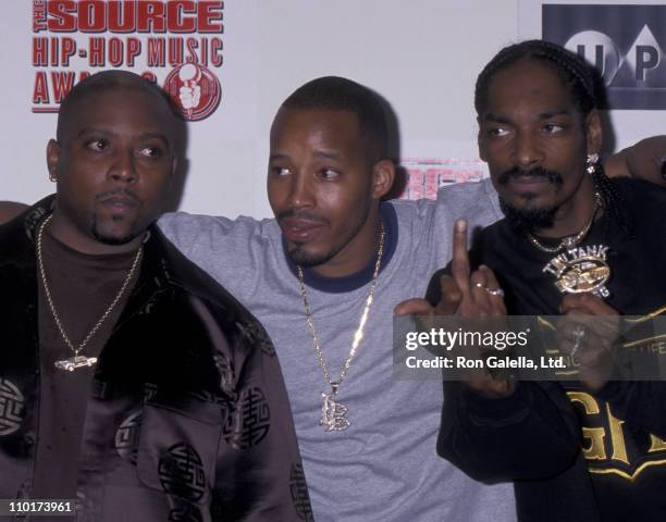 Nate Dogg, Warren G and Snoop Dogg attend The Source Hip-Hop Awards on August 18, 1999 at the Pantages Theater in Hollywood, California.