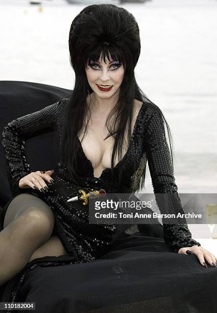 Cassandra Peterson aka Elvira during 2003 Cannes Film Festival - Elvira Photo Call at Rado Beach in Cannes, France.