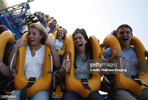 Britney Spears, Lauren Melkus and Bryan Spears riding Six Flags Magic Mountains' newest ride "Scream" *Exclusive Call for Pricing*