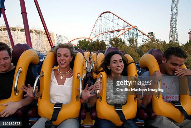 Dan Dymtrow, Britney Spears, Lauren Melkus and Bryan Spears riding Six Flags Magic Mountains' newest ride "Scream" *Exclusive Call for Pricing*