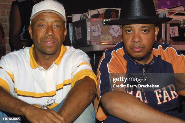 Russell Simmons with brother Rev Run of Run DMC during Phat Farm and House of Courvoisier bring the house down at the Phat Classics Flavas Party at...