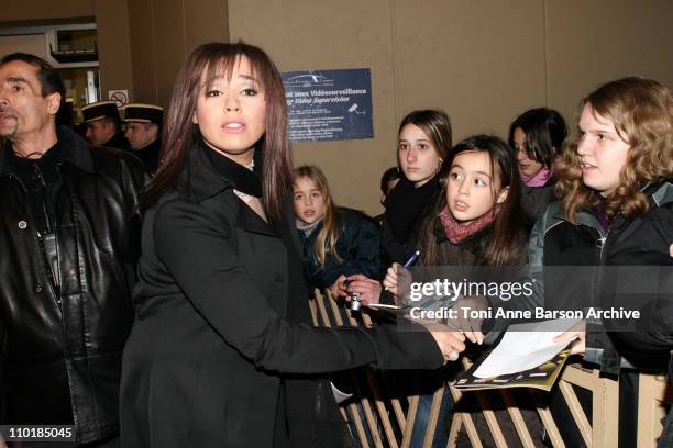 Chimene Badi signing autographs during 2004 NRJ Music Awards - Back Exit / After Show Departure at Palais des Festivals in Cannes, France.