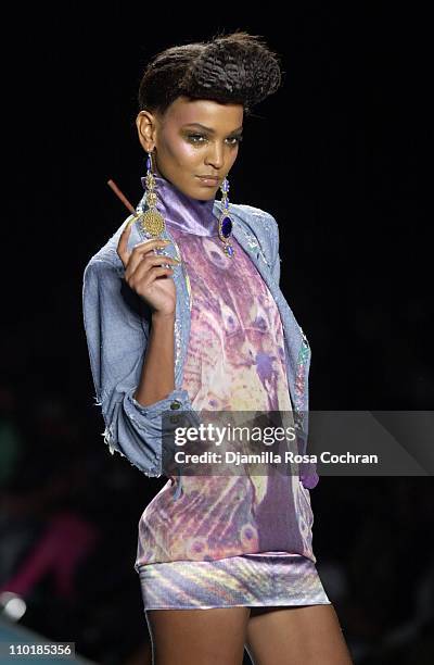 Liya Kebede wearing Baby Phat Spring 2004 during Mercedes-Benz Fashion Week Spring 2004 - Baby Phat - Runway at Gertrude Tent, Bryant Park in New...