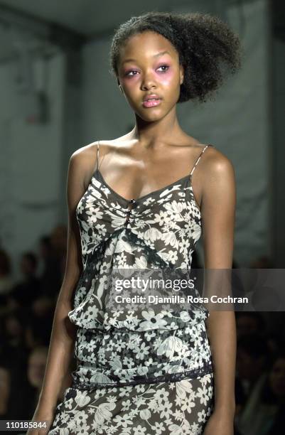 Gerren Taylor wearing Tracy Reese Spring 2004 during Mercedes-Benz Fashion Week Spring 2004 - Tracy Reese - Runway at Bryant Park in New York City,...