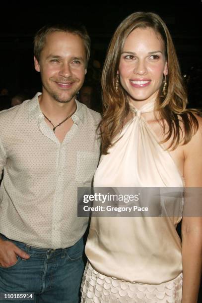 Hilary Swank, wearing Marc Jacobs and Chad Lowe during Mercedes-Benz Fashion Week Spring 2004 - Marc Jacobs - Front Row and Backstage at New York...